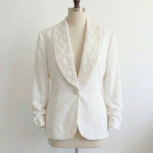 Vintage 80s Emily Wedding Tux Jacket Blazer Beaded Collar Bride Groom Bridal